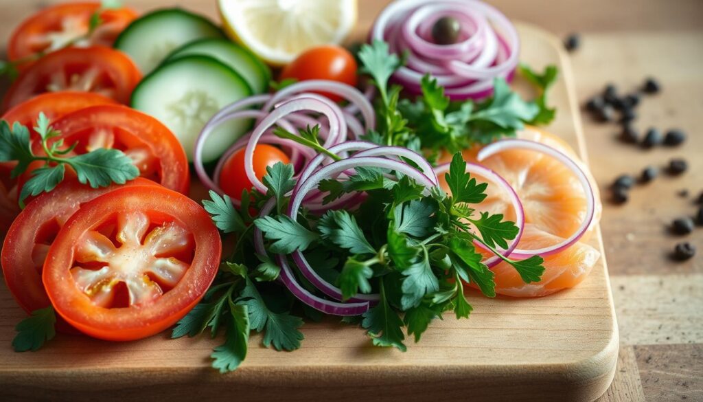 Fresh Toppings for Smoked Salmon Sandwich Fresh Toppings for Smoked Salmon Sandwich